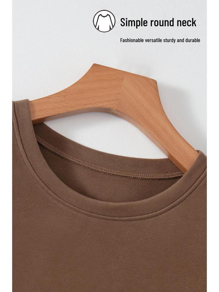 Women's Slim Fit Tencel Fleece Crew Neck Long Sleeve Top for Autumn/Winter