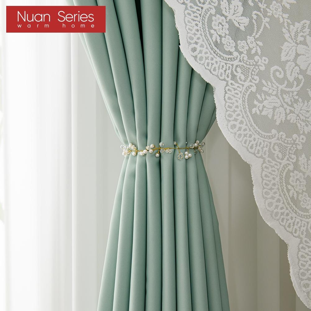 A Set of Nuan Series Hollow Star Blackout Curtain and Lace Sheer Curtains Integrated Gauze Curtain and Curtain for Living Room Bedroom Home Decor