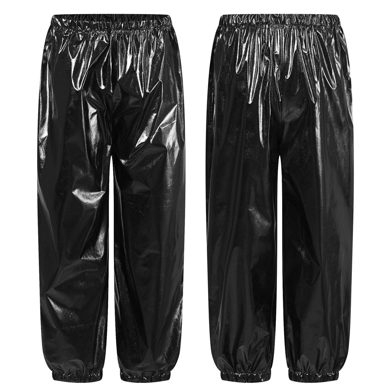 

Детские блестящие брюки для мальчиков и девочек, джазовые танцевальные костюмы для выступлений на сцене, для вечеринки по случаю дня рождения, школьного шоу 9-10 Years чёрный