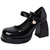 Vintage Mary Jane Dicke Absätze High Heels Damen Neue Sommer Schleife Erhöhend Vielseitige Einzelne Schuhe