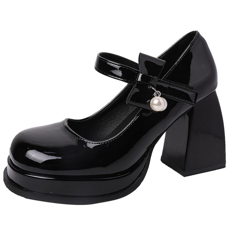 Vintage Mary Jane Dicke Absätze High Heels Damen Neue Sommer Schleife Erhöhend Vielseitige Einzelne Schuhe