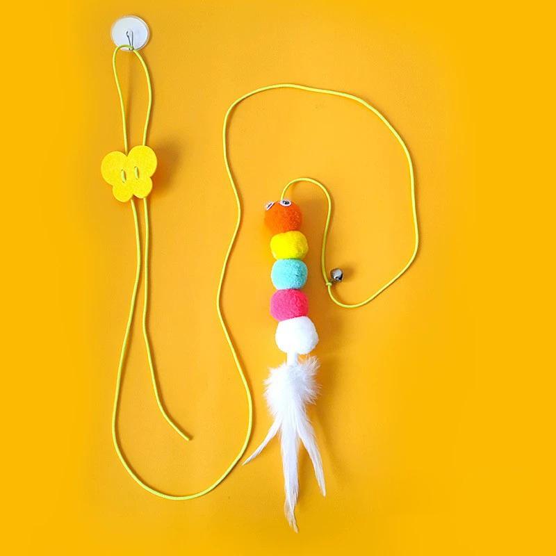Interactive Hanging Door Cat Swing Toy with Elastic Feather Bell Teaser Wand Self-Play Exercise Boredom Relief for Indoor Cats