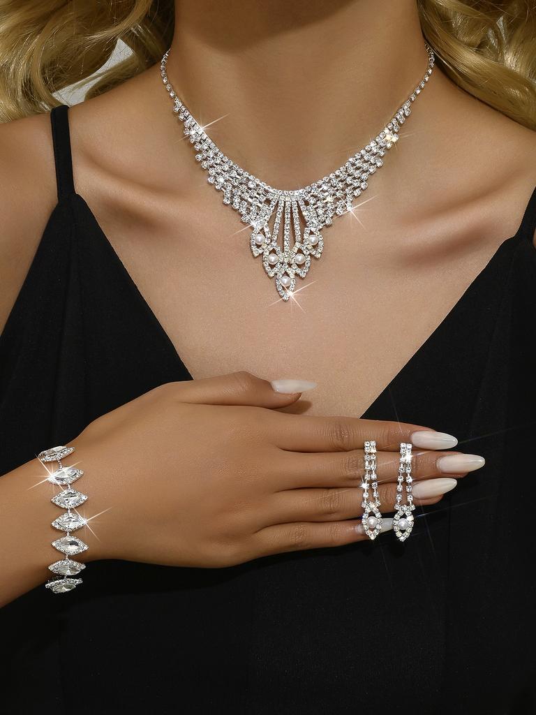 4-piece Women's Claw Chain Series Cone Zircon Necklace Earnail Bracelet Set Wedding Banquet Party Holiday Gift