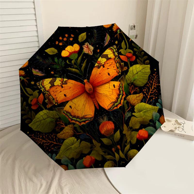 1pc Butterfly Flowers Automatic Folding Umbrella, Heavy Duty 8 Rib Iron Frame,  Suitable for Travel, Daily Use, Birthday, Decor Gift m0104094