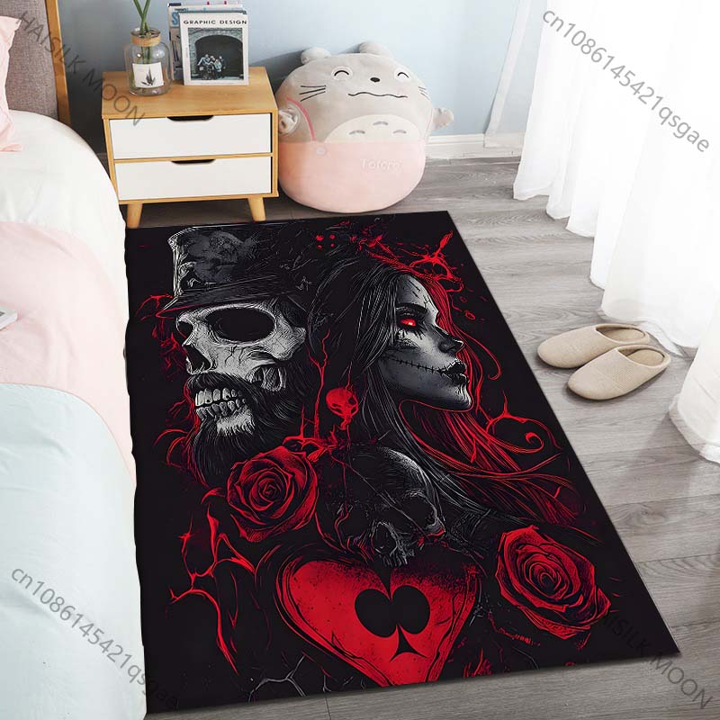 New product Skull with hat roses red Carpet for Living Room Bedroom Bedside Floor Mat Cloakroom Children Playing Mat Area Rug