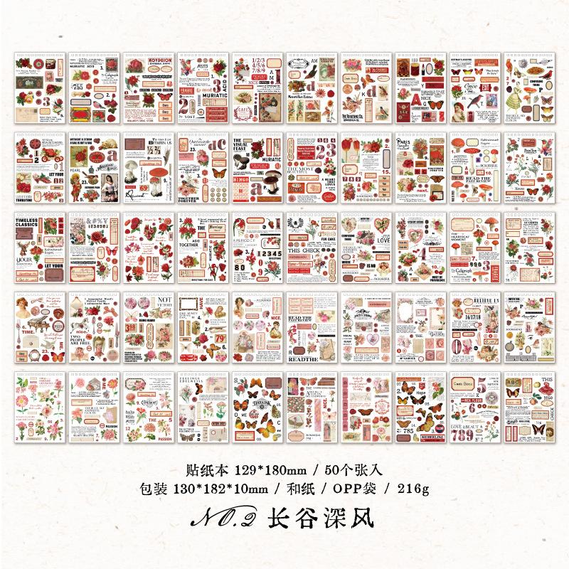 

50 Sheets Large Size Vintage Life Sticker Book, Nostalgic Daily Scene Patterns, Journal Diary Collage Decor Material