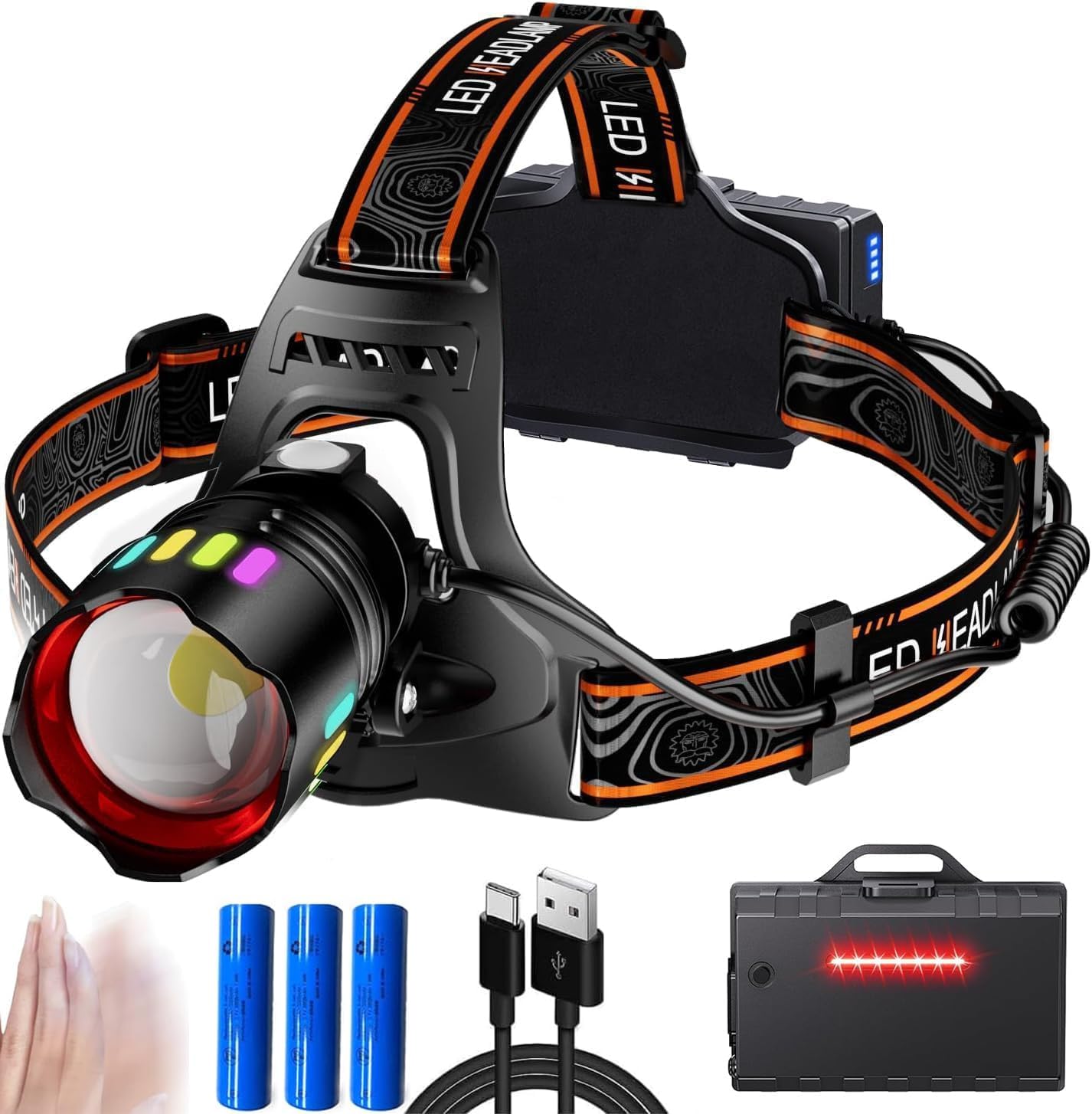 

Latest Color Luminous Powerful LED Rechargeable LED Fishing Helmet 5 Lighting USB Zoom Headlamp for for Disaster Night and Includes 18650 Battery чёрный