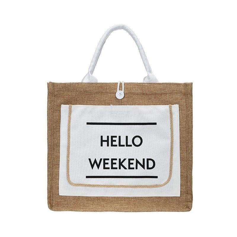 

Casual Womens Cotton And Linen Bag Retro Woven Design Soft Drawstring Handle