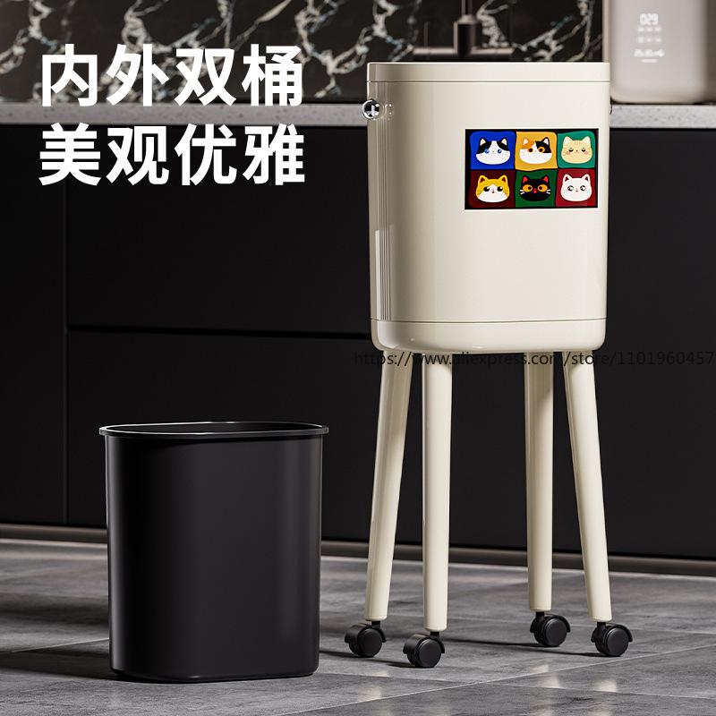 High-Capacity Standing Trash Can for Home Stylish No-Bending Kitchen Garbage Bin with Foot Pedal Wheel Mobile Design