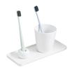 Minimalistisches Keramik-Badezimmer-Toilettenartikel-Set mit Zahnbürstenhalter und Mundspülbecher