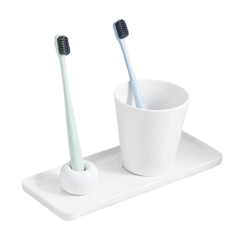 Minimalist Ceramic Bathroom Toiletries Kit with Toothbrush Holder and Mouthwash Cup