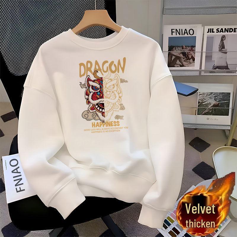 Men's 2025 Winter Trendy American Round Neck Plus Velvet Thick Hoodie – High Street Style Loose Fit Pullover