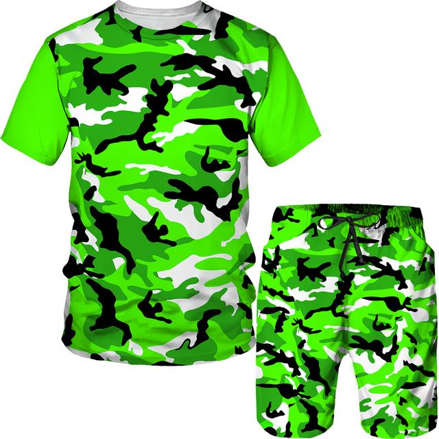 Summer Camouflag Print Set Suit Hip Hop Harajuku Sports 2 Piece Oversized Sportswear Tshirt Beach Shorts Outfits Clothes For Men