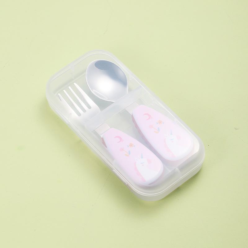 304 Stainless Steel Kids' Cartoon Cutlery Set - Short Handle Spoon & Fork for Baby Training