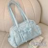 Soft Cott Fabric Large Capacity Handbag Fresh Solid Color Bow Shoulder Bag Wallet Phe Storage Bags Woman Bag Purses