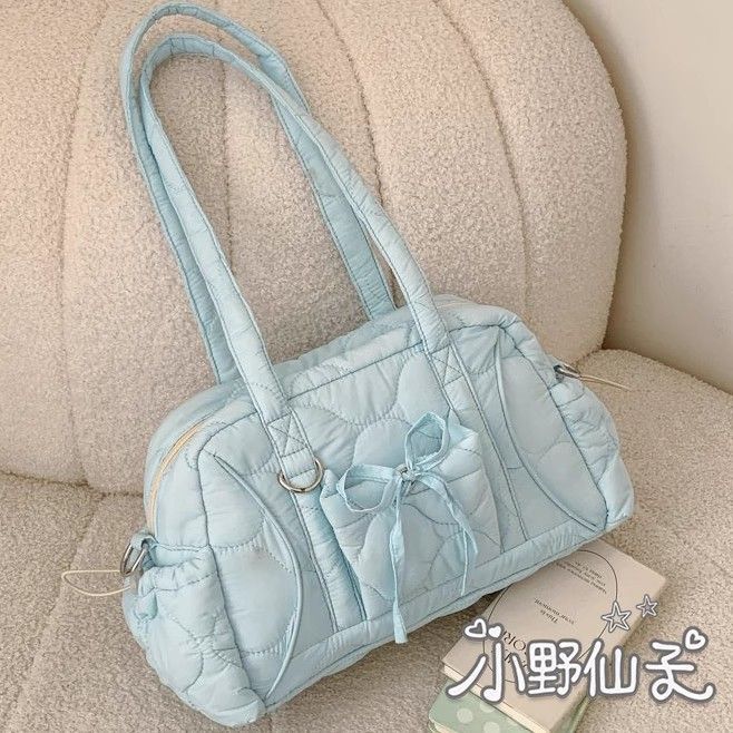 Soft Cott Fabric Large Capacity Handbag Fresh Solid Color Bow Shoulder Bag Wallet Phe Storage Bags Woman Bag Purses