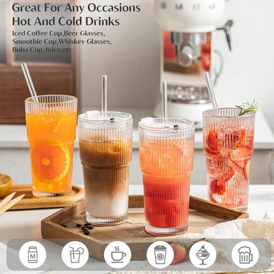 1/2/4 Stück 20 Unzen Glasbecher mit auslaufsicherem Deckel, verdicktem Glas und Glasstrohhalm für Eiskaffee, Smoothies, Cocktails und Säfte