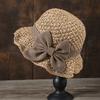 Wide Brim Sunshade Bucket Hat Bowknot Panama Hat Vintage Beach Straw Hat  Lady