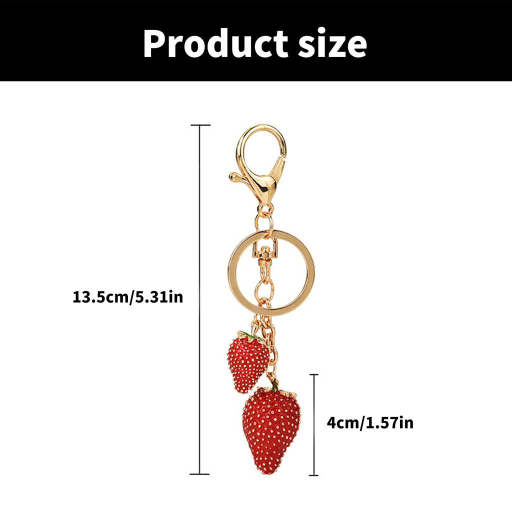 Fashionable Strawberry Pendant Keychain Charm Pendant Sturdy Metal Accessory for Purses and Bags Daily Decoration