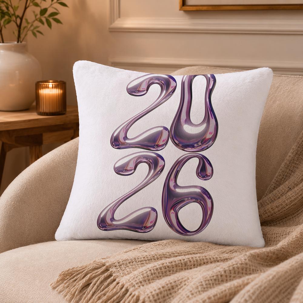 2026 Happy New Years Cushion Cover Anti-dustmite Pillowcase Invisible Zipper Silky Short Plush Sofa Cushion Cover