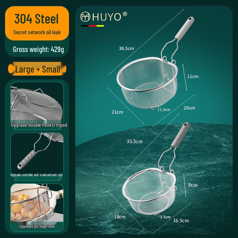 304 Stainless Steel Skimmer Fine Mesh Fryer Basket Oil Strainer Noodle Colander
