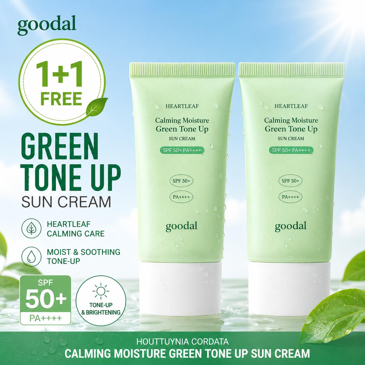 

[Goodal] Houttuynia Cordata Calming Moisture Green Tone Up Sun Cream SPF50+ PA++++ Duo Set - 50ml x 2 (1+1 Pack) | Olive s K-beauty 50ml, 1+1