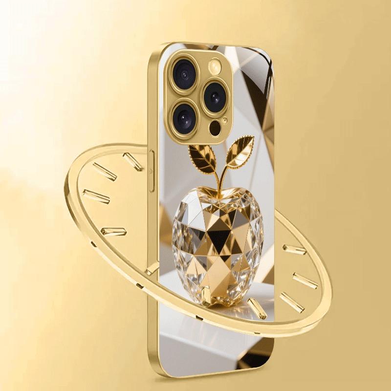 Bijuterie de Lux Pentru Model Măr Vopsea Metalică Aurie Carcasă Telefon din Sticlă Pentru iPhone 17 Pro Max 11 12 13 14 15 16 Plus 17Air 16E Husa
