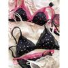 1 Set/Französisches ultradünnes Unterwäscheset mit Dreieckscups, neues sexy Spitzen-Mesh-Sommer-Atmungsaktives BH-Set aus Seidenstoff, bequemer Büstenhalter