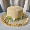 Sun Hat Wide Brim Floppy Edges Breathable Woven Straw Hat with Chrysanthemum Garland Lightweight Summer Beach Travel Hat