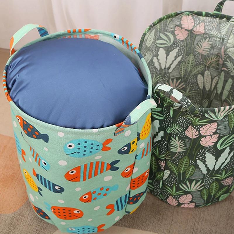 Printed Laundry Basket Portable Foldable Laundry Organiser Cotton & Linen Clothes Basket Children's Toys Dirty Laundry Basket