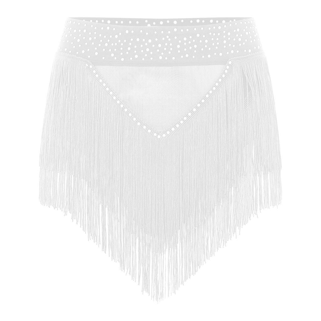 Rhinestone Tassel Belly Dance Shorts for Women Sheer Mesh High Elastic Briefs Underwear for Samba Stage Performance