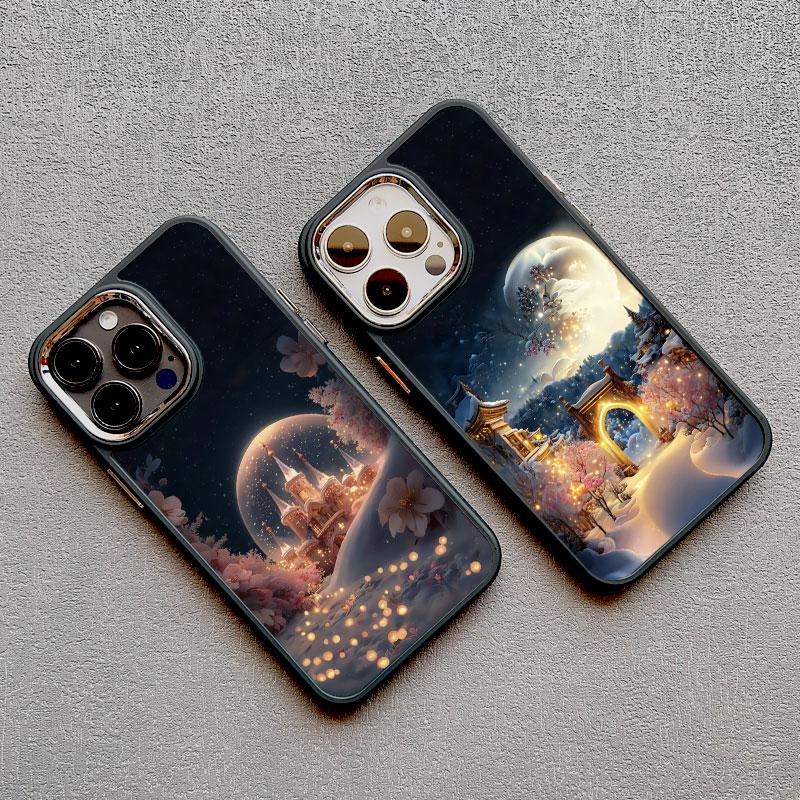 Castle Under Moonlight Luxury Silicone Phone Case For iPhone 13 12 11 Pro Max 14 8 7 Plus SE2 X XR XS 15 14 Pro Max Mobile Case