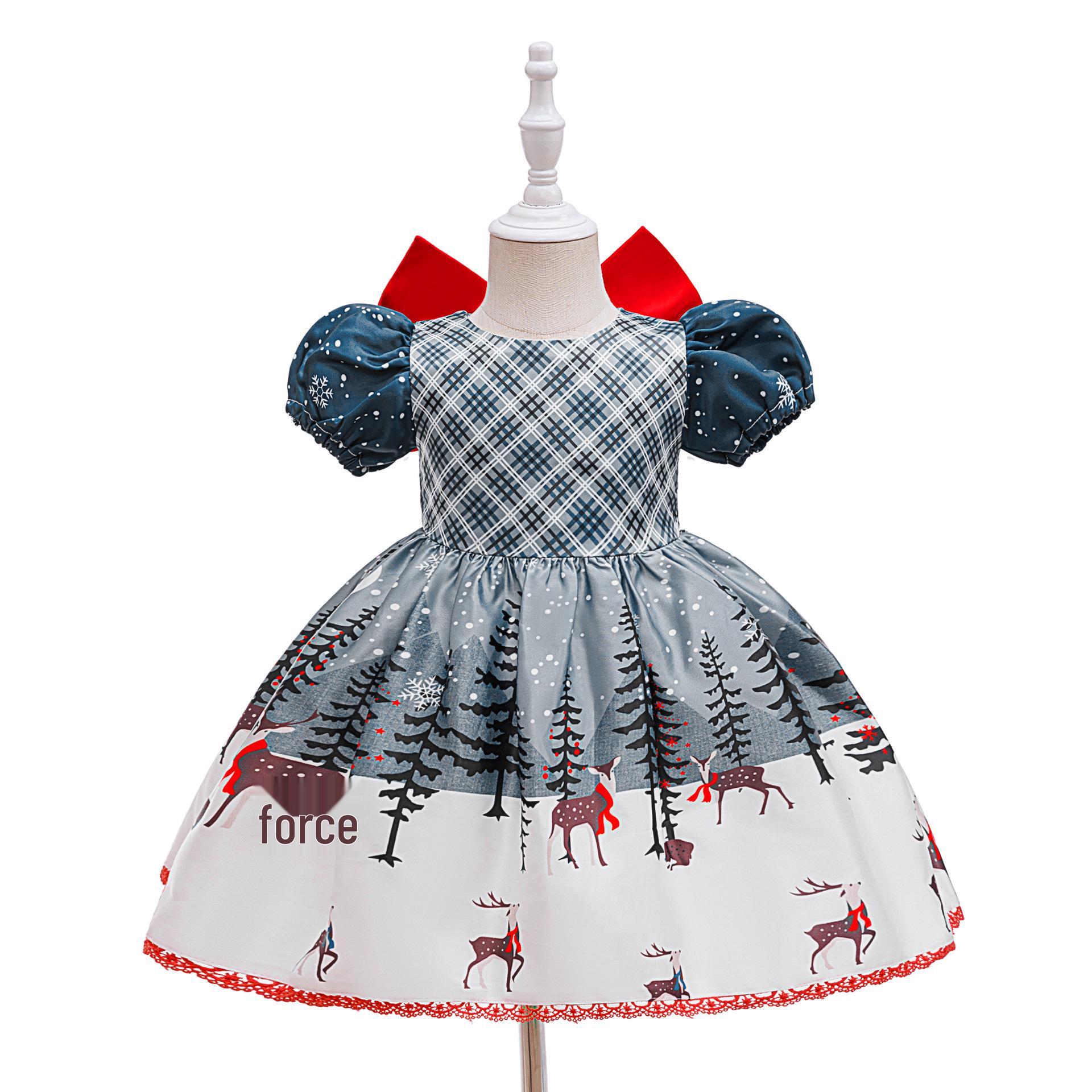 

Christmas Girls Bow Party Evening Dress – Festive Print 80cm