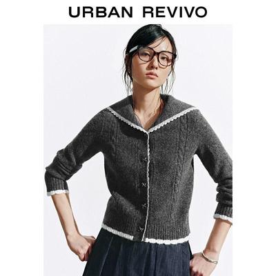 UR2026 Women's Color-block Bow Knit Cardigan