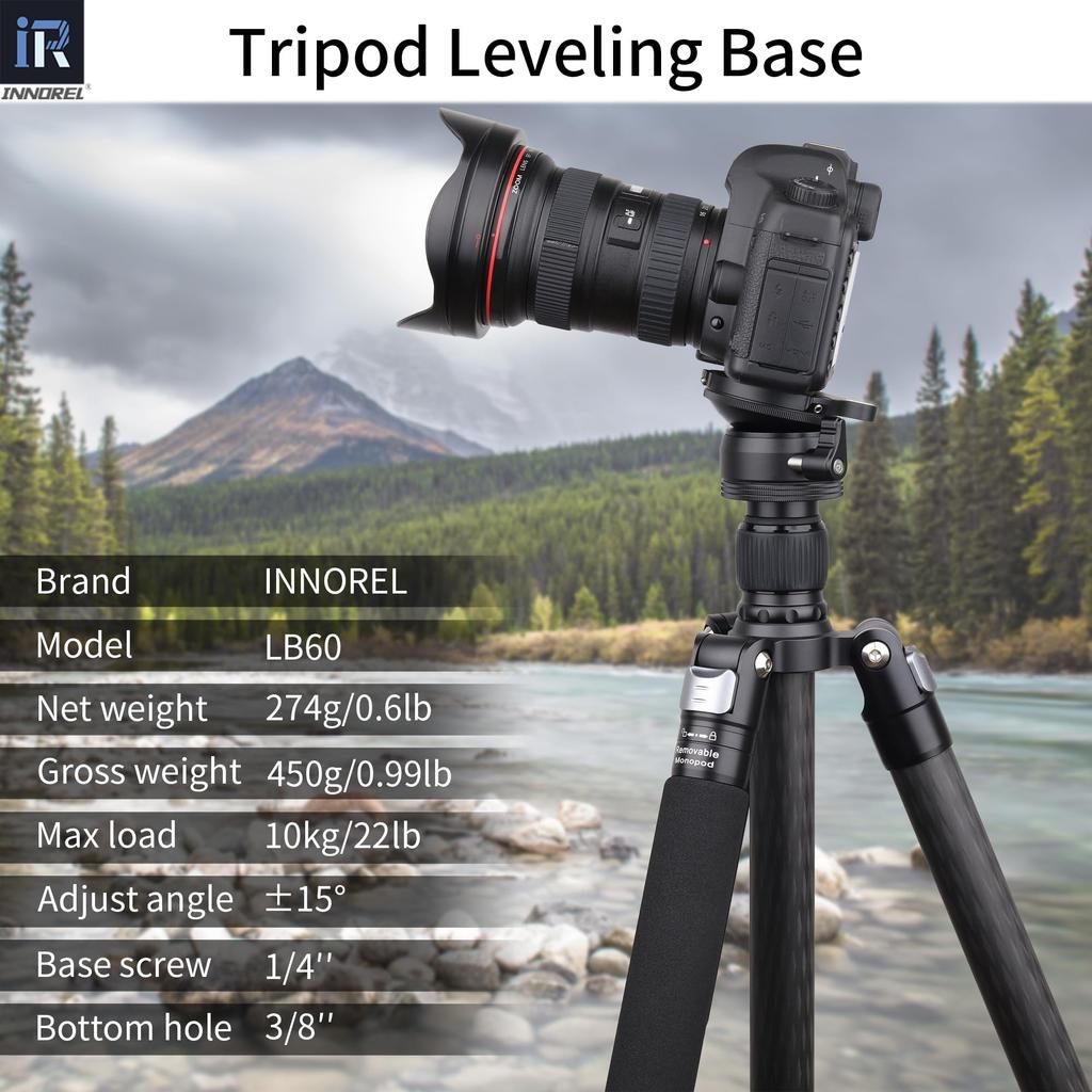 INNOREL LB60 Leveling Base Leveler Adjust Plate Low Center of Gravity Tripod Head Aluminum Alloy Male Thread Fine Thread Maximum Load Capacity 10KG