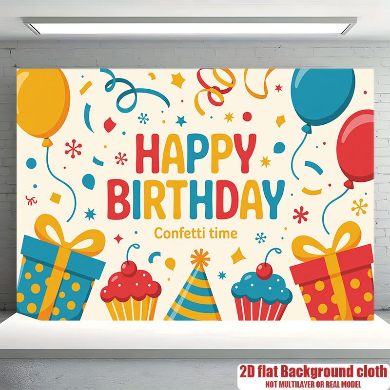 Dessert Sweet Birthday Celebration Banner, Colorful Polyester Backdrop for Party Decorations