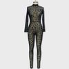 Women's European & American Style See-Through Slim Long Sleeve Flocking Jumpsuit