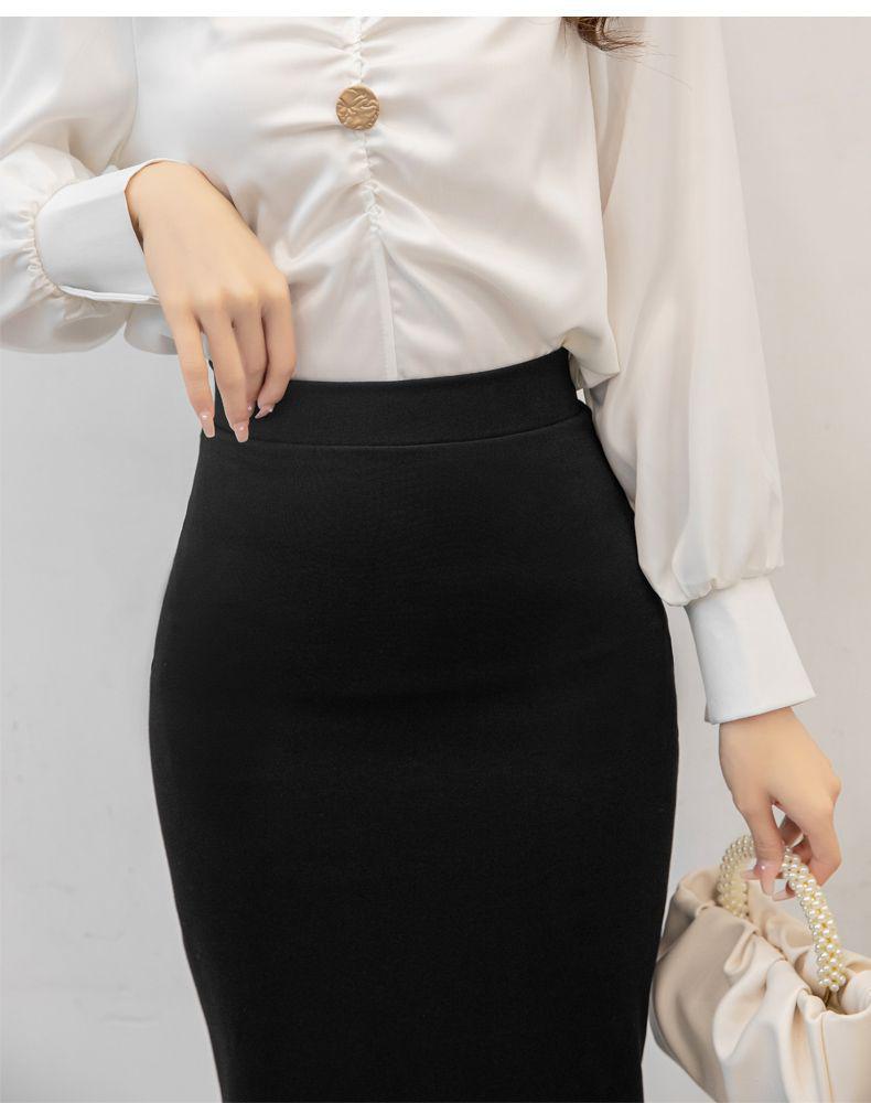 Professionell Svart Högmidjad Midi Pennkjol för Kvinnor - Smal, A-linjeformad Sommararbetskjol