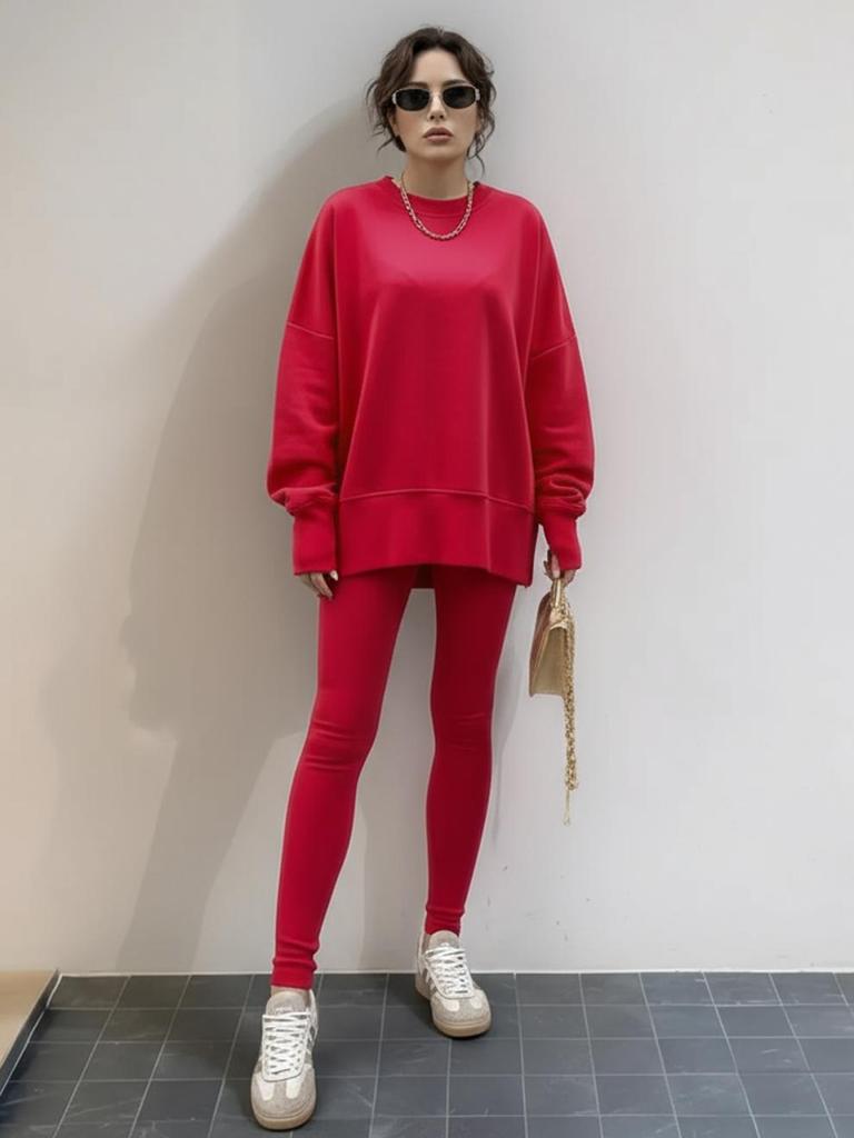 Women's European & American Casual Loose Sweatshirt and Skinny Pants Set - 2025 Autumn/Winter Collection