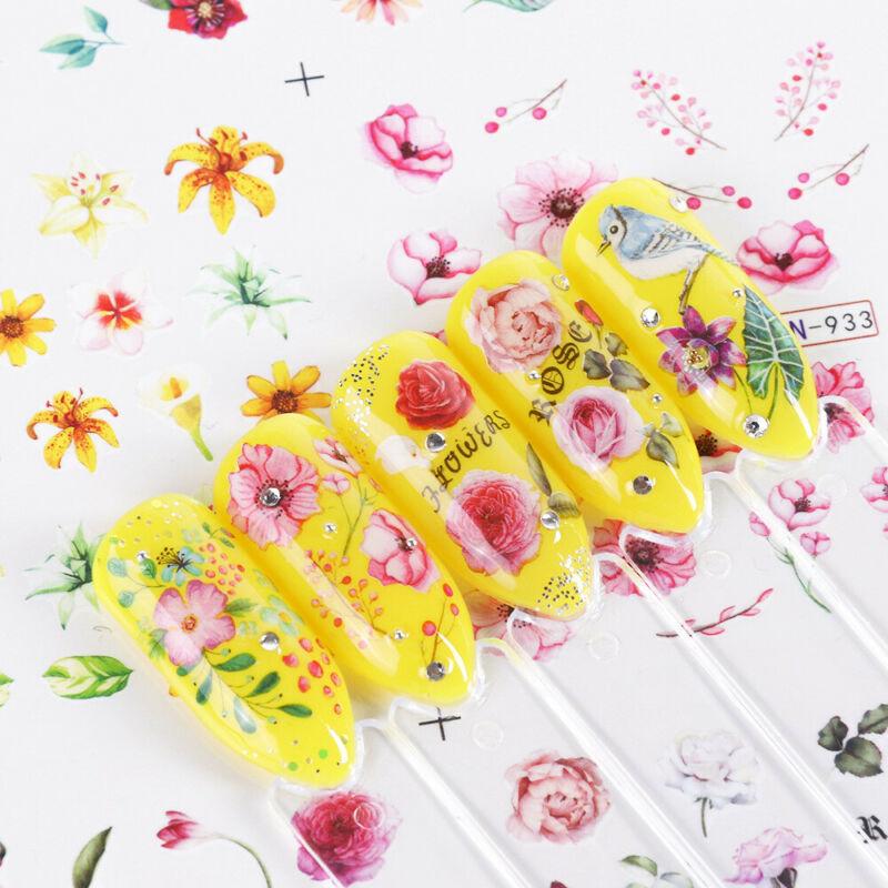 12 vzorů Kvetoucí květiny Nail Art Water Transfer Samolepky Obtisky Dekorace