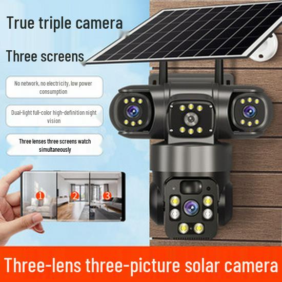 4G Triple-Lens Solar Camera with HD Night Vision & WiFi Connectivity