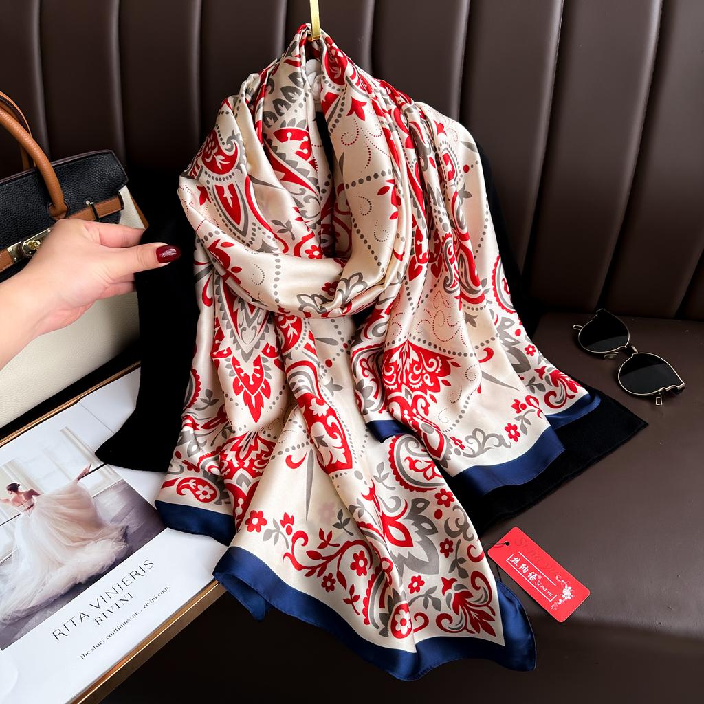  180*90cm Luxury Brand Spring Summer Autumn Women Clothing New Fashion Color Matching Printed Silk Scarf Lady Shawl Turba