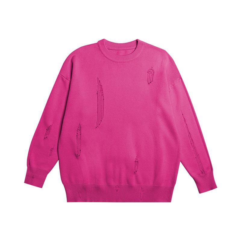 

INF Men s Clothing | Trendy High Street Ripped Loose Fit Sweater, Small to Large, Core-Spun Yarn, Solid Color. Large