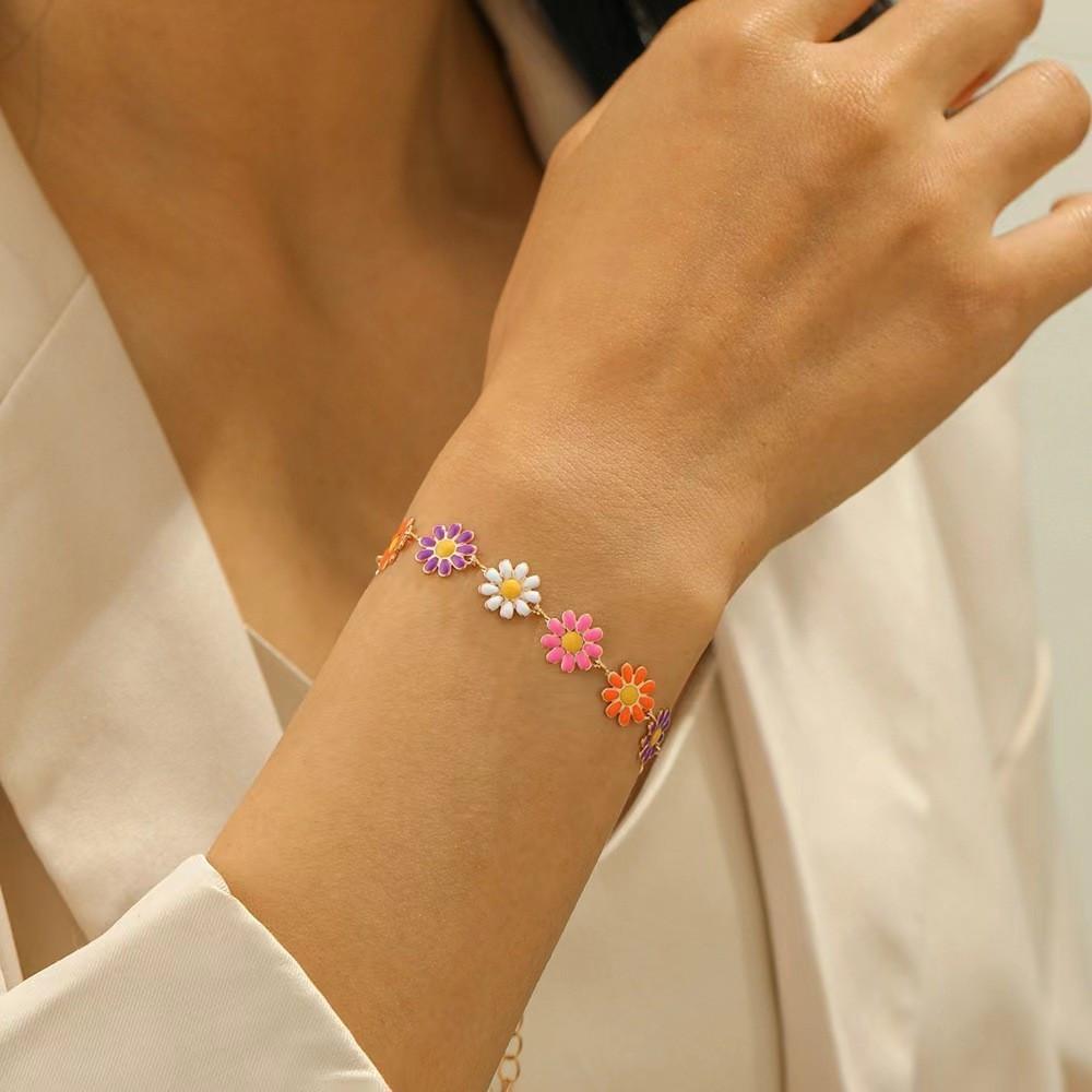 Chic Handcrafted Daisy Flower Bracelet Copper Vintage-Inspired Summer Fashion Accessory For Women Oil Droplet Gift