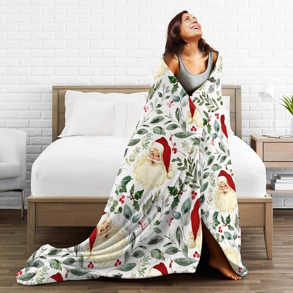 Merry Christmas Festive Super Warm Blankets Camping Plush Throw Blanket Fluffy Couch Chair Flannel Bedspread Sofa Bed Cover