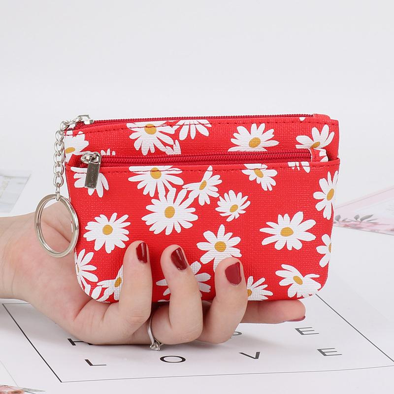 Кошелек для монет Daisy, женские мини-кошельки с застежкой-молнией, брелок для карт, кошелек красный