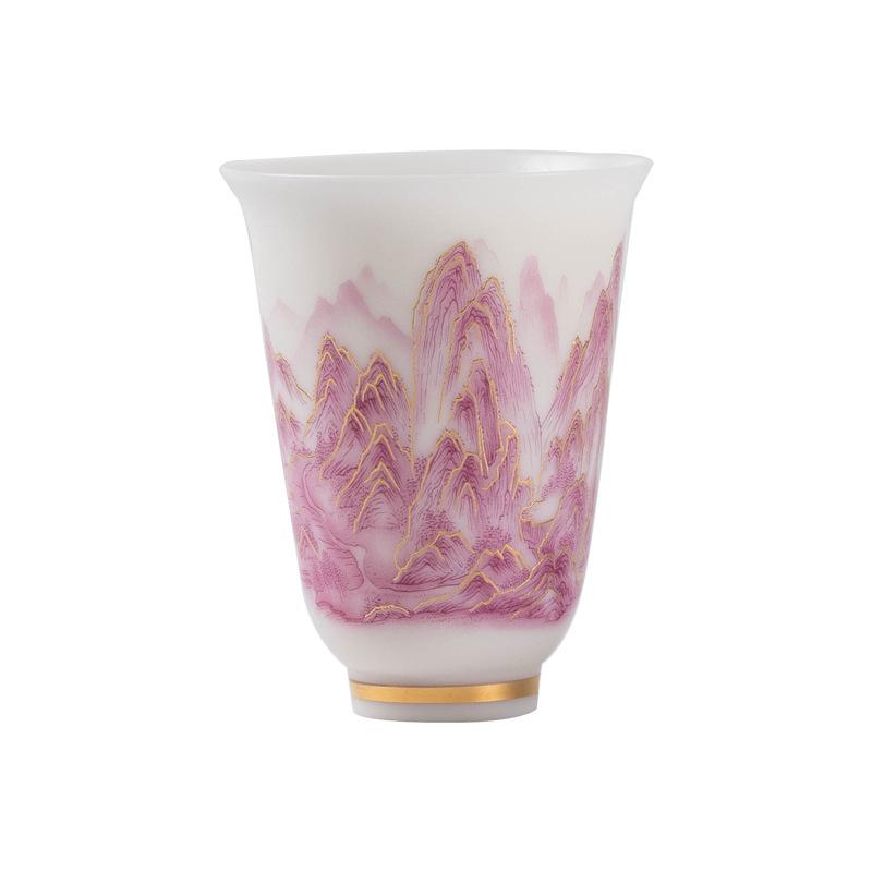 Vegetarian-fired suet jade porcelain picturesque teacup ceramics personal special tea drinking cup single cup tea cup master cup