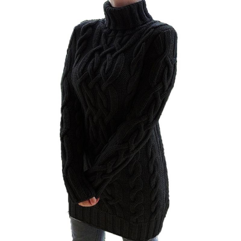 Autumn and Winter Long Sleeve Casual Knitted Sweater Dress Women Vintage Slim Fit Solid Knitted Dress Women Elegant Turtleneck Sexy Lady Dresses 24905