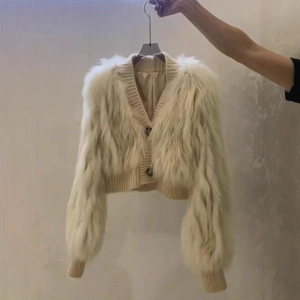 European and American popular small fragrant style V-neck imitation fox fur short coat new versatile fashion coat