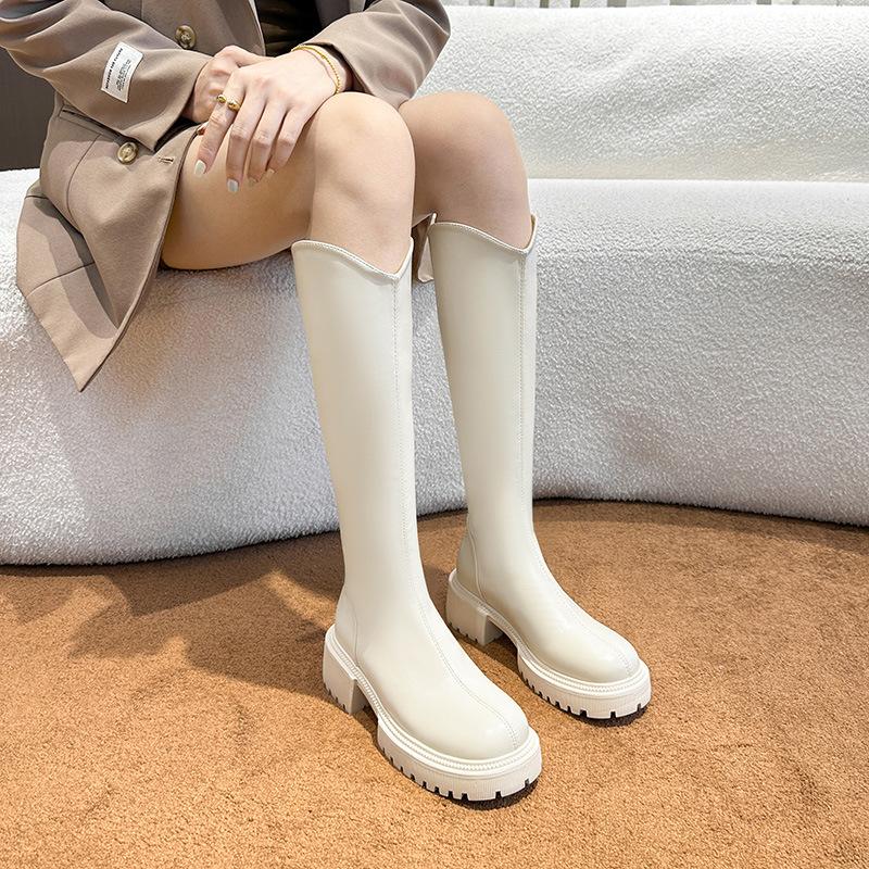 Long boots women's new winter thick-soled knight boots women's thick heel temperament is thin and tall white high boots